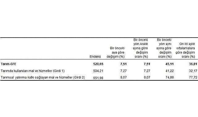 Tüik: Tarımsal girdi fiyat endeksi (Tarım-GFE) yıllık %45,11, aylık %7,51 arttı