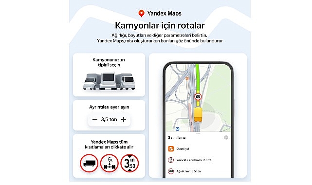 Yandex Maps, Kamyonlara Özel Navigasyon Özelliğini Türkiye’de Kullanıma Sundu